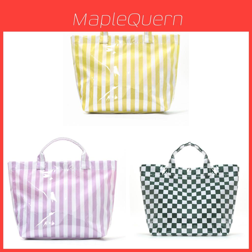 Pvc Striped Tote Bag With Magnetic Closure For Casual Travel And Daily Use
