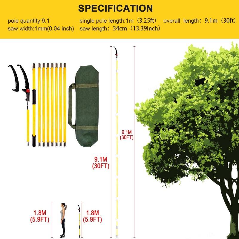 30 Feet Tree Pole Pruner, Durable Tree Trimmers Handle, Manual Branches Trimmer for Garden Tools Loppers Hand Pole Saws