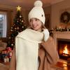 3Pcs/Set Winter Knitted Scarf Gloves Set Pom Pom Ball Double Layer Thickened Brimless Hat Touchscreen Gloves Neck Warmer Set