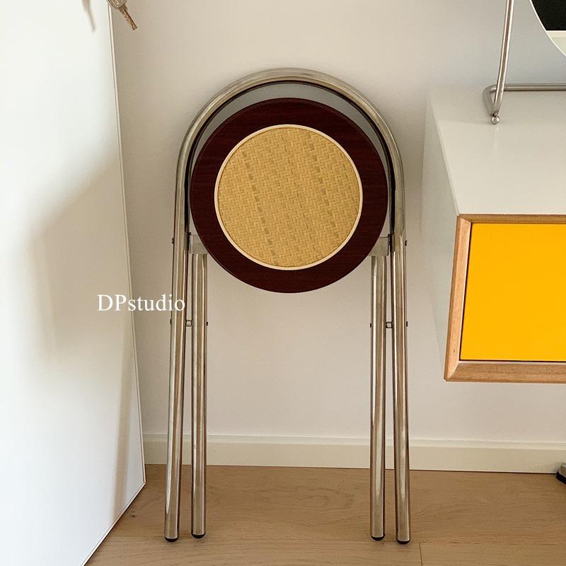 Stuhl für Esszimmer Klappbarer Esszimmerstuhl Akzentstuhl mit gewebter Polsterung Vintage Massivholz Rattanstuhl mit mittlerer Rückenlehne