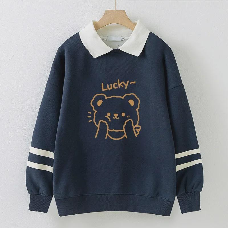 Bluză de fete în stil academic, falsă din două piese, cu guler polo, plus catifea pentru toamnă/iarnă - Top cu mâneci lungi pentru eleve de gimnaziu