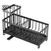 Rustproof Kitchen Storage Sink Caddy Organizer with Drain Tray, Durable Carbon Steel Sponge Holder, Detachable Dish Brush Rack Space Saving