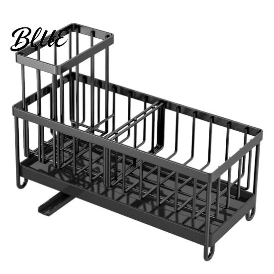 Rustproof Kitchen Storage Sink Caddy Organizer with Drain Tray, Durable Carbon Steel Sponge Holder, Detachable Dish Brush Rack Space Saving