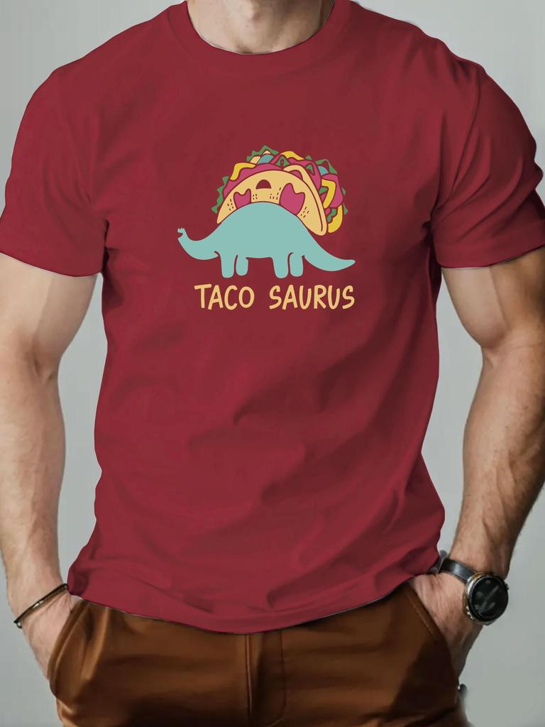 Mens Cotton Tshirt TACO SAURUS Summer Round Neck Shortsleeved Graphic Breathable Fashion Casual Tshirt