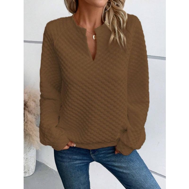 

JKASHDK Жіночі модні повсякденні блузки та сорочки з довгим рукавом і V-подібним вирізом, весна-осінь, одноколірний принт XXL темно-коричневого кольору