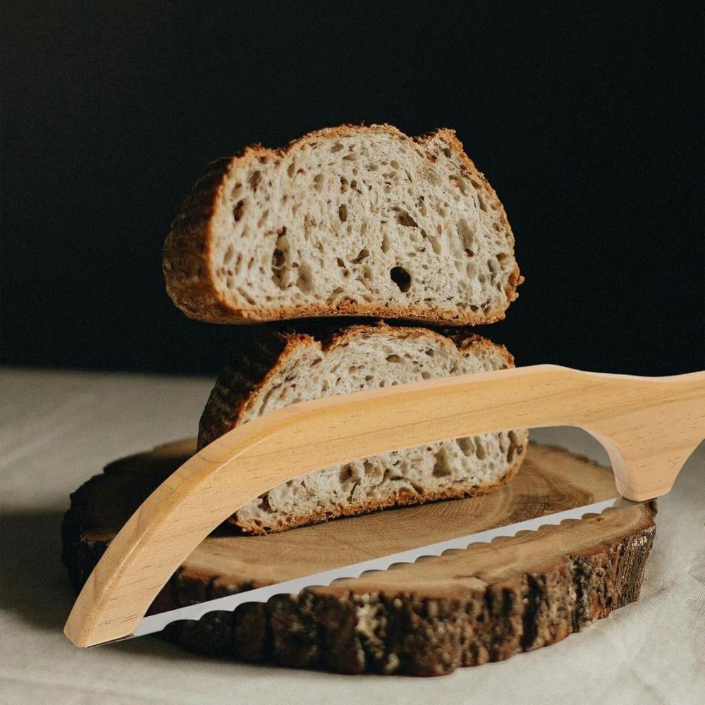 Wooden Handle Wooden Bread Knives Serrated Knives Serrated Bread Cutter Bread Bow Knives  Bagels