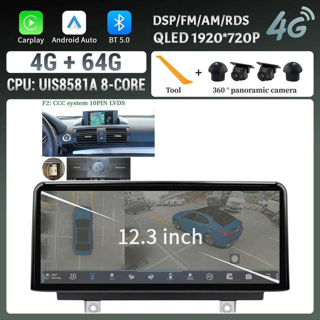 12.3inch For BMW 1 Series E81 E82 E87 E88 2004-2012 Android Auto Radio Wireless Bluetooth Carplay Multimedia Touch Screen Stereo