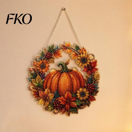 Christmas Party Decoration Pumpkin Acrylic Window Hanging Decor, Fall Harvest Wreath Ornament for Festive Pendant Thanksgiving Halloween, Indoor