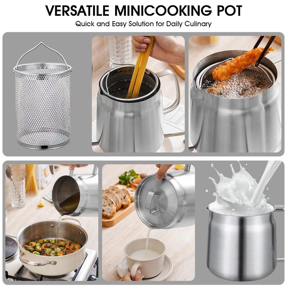 1.5L/2L Oil Filter Pot with Strainer and Frying Basket 304 Stainless Steel Oil