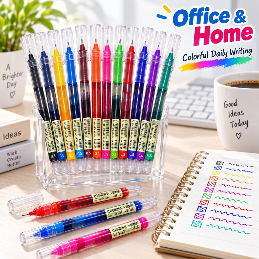 12 Colors 0.5mm Needle Tip Gel Pens Set Multicolor Fine Point Writing Pens for School Study Notes Journaling Office Stationery