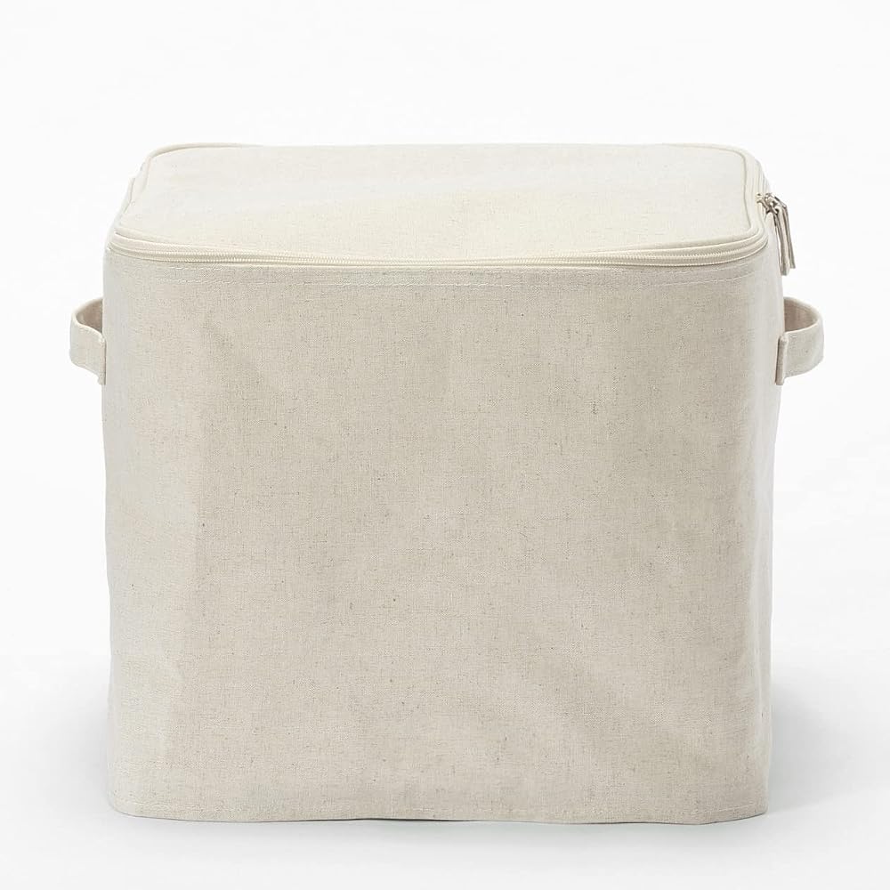 MUJI Soft Box, Large Size, 35cm (W) X 35cm (D) X 32cm (H), Polyester Linen, with Lid, Item Number