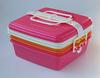 T-WORLD Stackable Picnic Case, Square, 3 Tiers, Pink, Large, "Colors" 4059