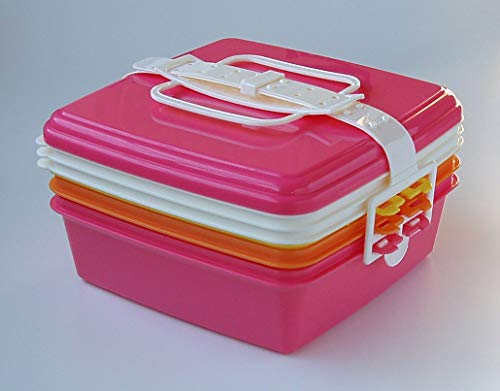 T-WORLD Stackable Picnic Case, Square, 3 Tiers, Pink, Large, "Colors" 4059