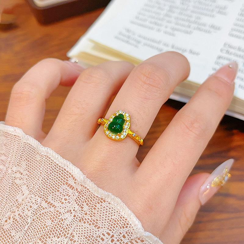 24k real gold electroplated new Chinese zircon resin gourd ring niche ring temperament jewelry