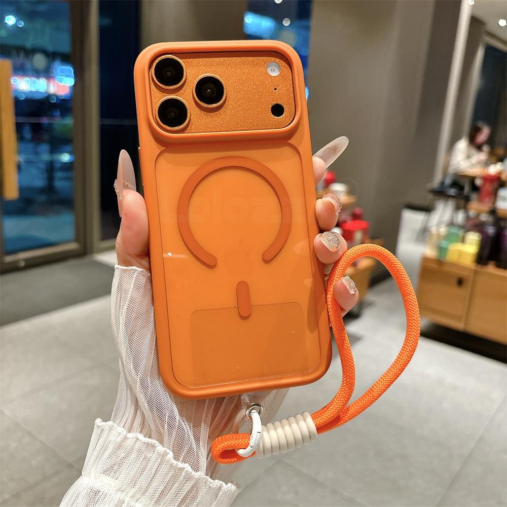 Luxury Lanyard Clear Slim Acrylic Magnetic Phone Case For iPhone 17 16 15 14 13 12 Pro Max For Magsafe Wireless Charging Cover