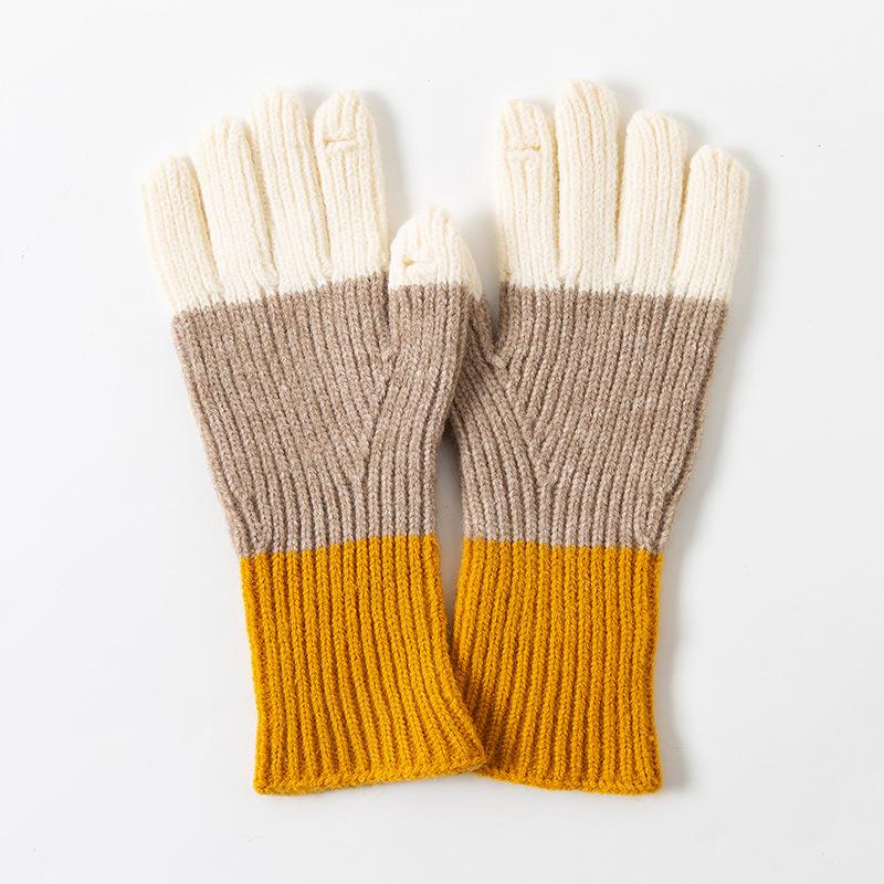 Womens Warm Acrylic Knitted Gloves Breathable Color Block Design Soft Cozy Sports Cycling Cold Weather Mittens