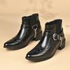 Stivali da Cowboy Vintage alla Moda da Uomo in Pelle con Cinturino Alto a Fibbia a Catena Scarpe a Punta Stivaletti da Motociclista da Uomo