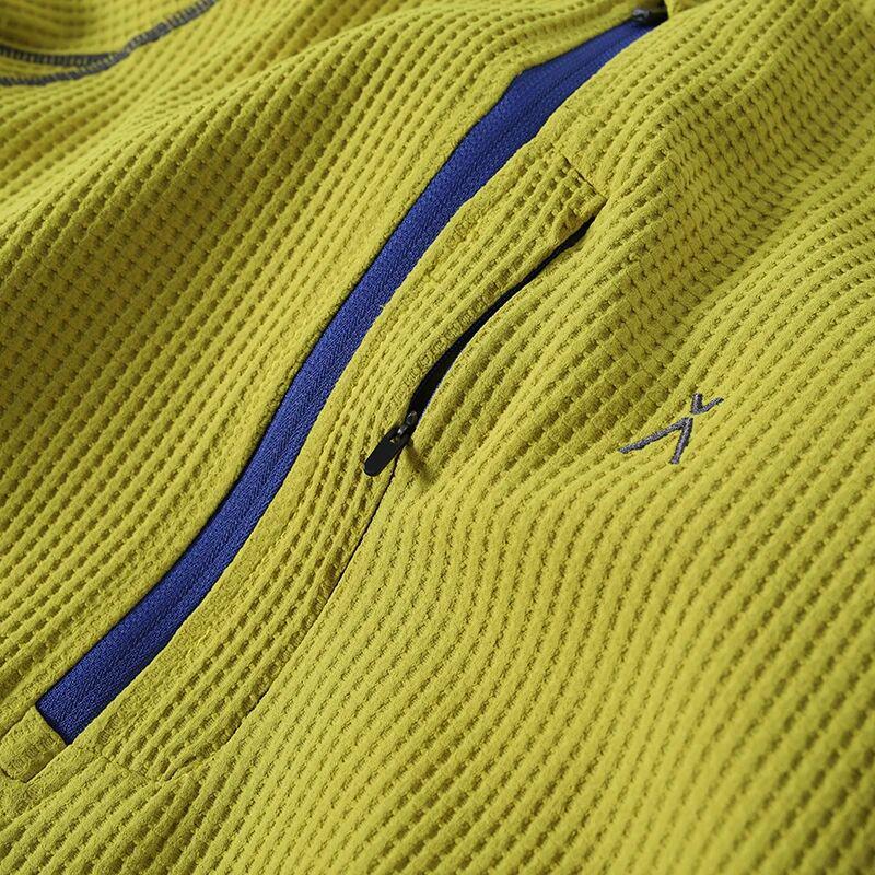 Mountain-Style Unisex Autumn Waffle Knit Half-Zip T-Shirt: Color-Block, Snap Button, Loose Fit, Breathable Long Sleeves