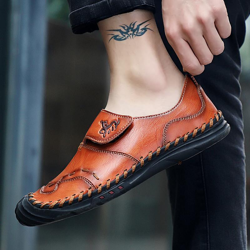 Fashion Men's Hand Stitched Genuine Leather Slip On Shoes Business Formal Occasion Wedding Party Footwear Leisure Official Board-Shoes50