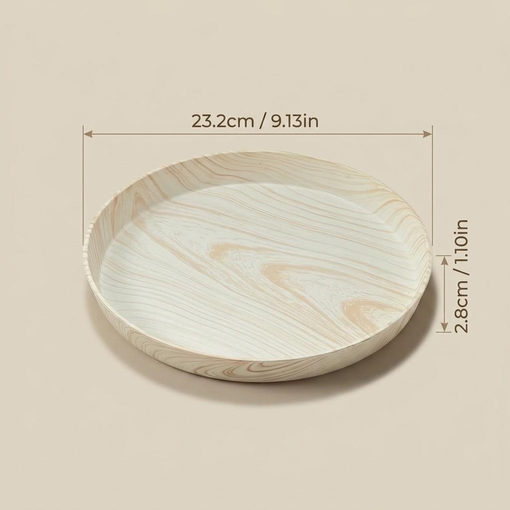 Stackable Round Wood Grain Plastic Vanity Tray Waterproof Bathroom Counter Organizer for Perfume Makeup Dressing Table Storage