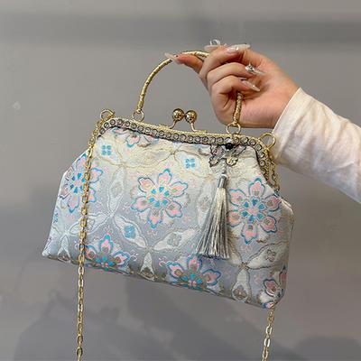 Floral Clutch for Women Designer Lock Shell Clip Handmade Tassel Glitter Bags Chain Shoulder Messenger Bag