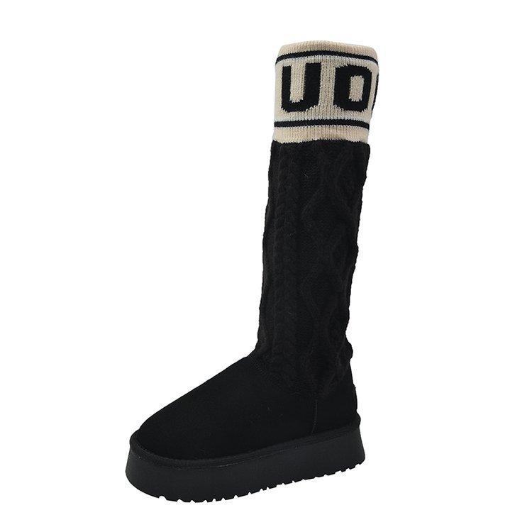 

Осенне-зимняя обувь больших размеров, вязаные ботинки-дутики с толстой подошвой, с цветной вставкой, ботинки-чулки, женская обувь 37 чёрный