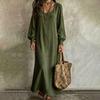 Women's Casual U Neck Long Sleeve Color Maxi Dress for Vacation and Summer