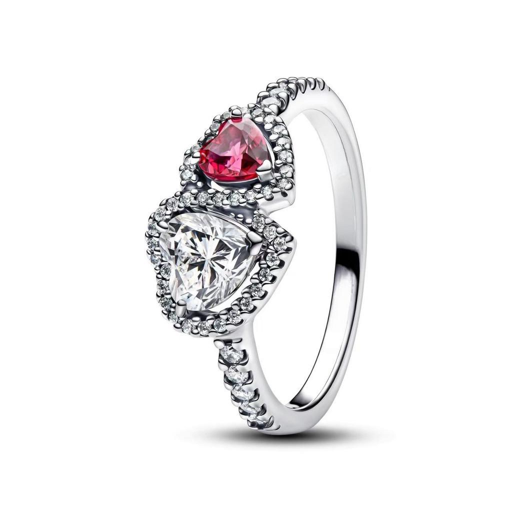 Luxury 925 Silver Heart-shaped Bow Flower Ring Fit Women's High-end Jewelry Parties Valentine's Day Gifts
