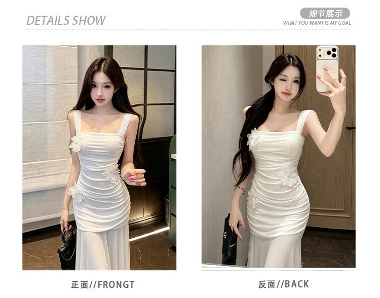 French Three-dimensional Flower Pleated Mesh Dress 1011 Summer New Temperament Slim-fitting Hip-wrapped Long Dress Women