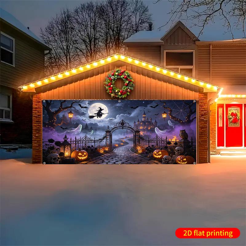 2D plane 2D banner 1 piece of Halloween witch castle path garage door background cloth