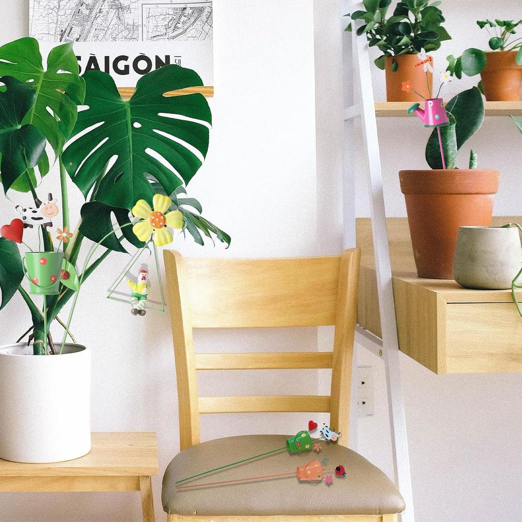 6PC Metal Spring Garden Decoration Stakes for Plant Pot Yard Decor Yard Stakes Christmas Decor for Metal Yard Art Flower Stick for Outdoor and Garden