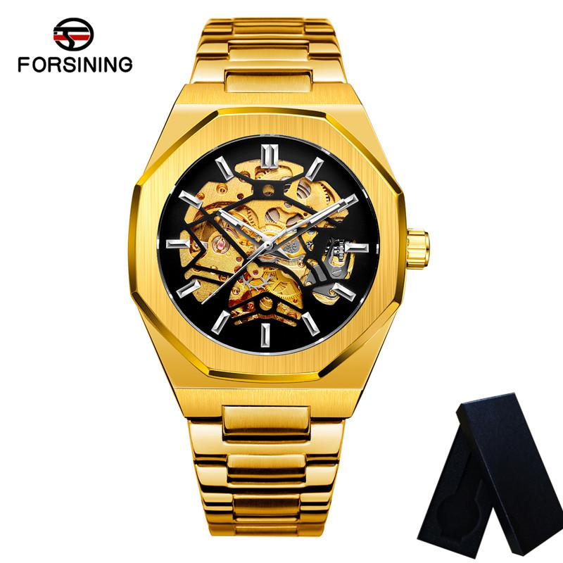Fashion Forsining Top Brand Automatic Mechanical Men Full Steel Military Army Sport Male Clock Luxury Silver Skeleton Man Watch