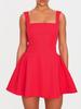 Women's Sleeveless Square Neck Cinched Waist Mini Flared Party Dress