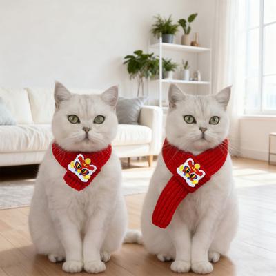 Red Knitted Cat Scarf Chinese New Year Pet Scarf Embroidered Fortune Scarf for Cats Small Dogs