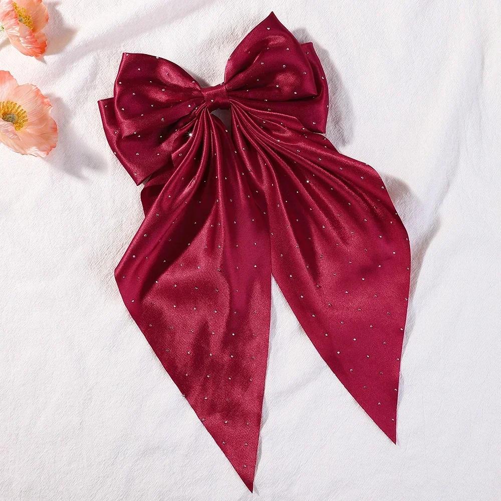 RAINBOW BOWS 13" Satin Rhinestone Long Tassel Bow Streamer Hair Clip for Women Girls Hairpin Barrette Headwear Hair Accessories