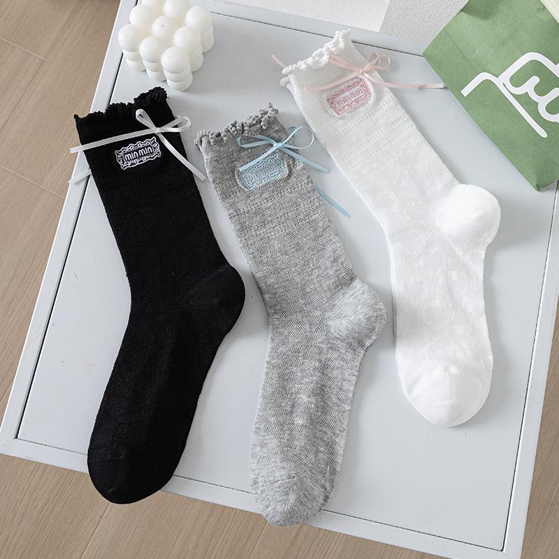 5 Pairs of Women's Summer Thin Lace Lace Embroidered Bow Baley Wind Tube Socks