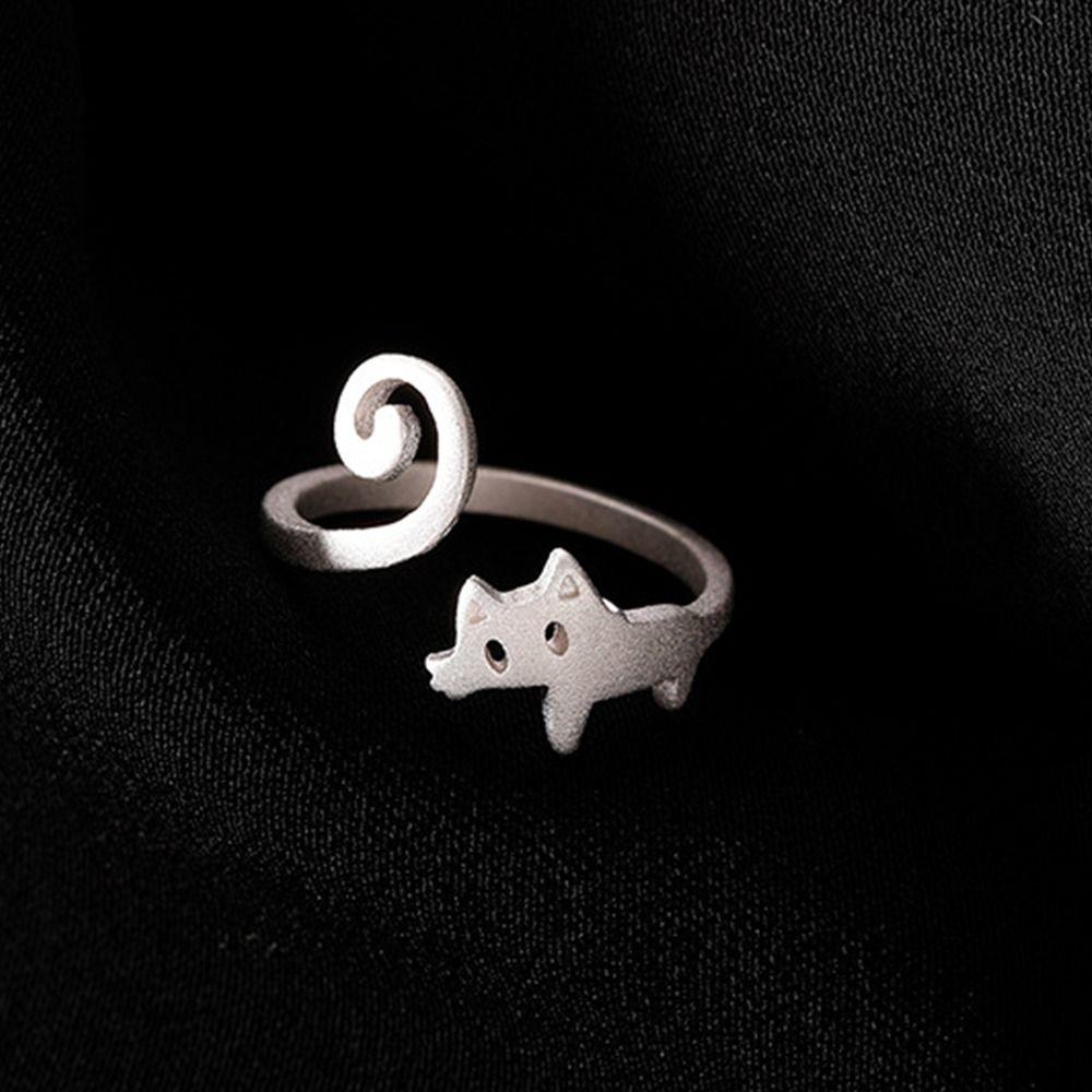 Zinc Zinc Alloy Simple Open Ring Finger Buckle Cat Ring Minority   Gift