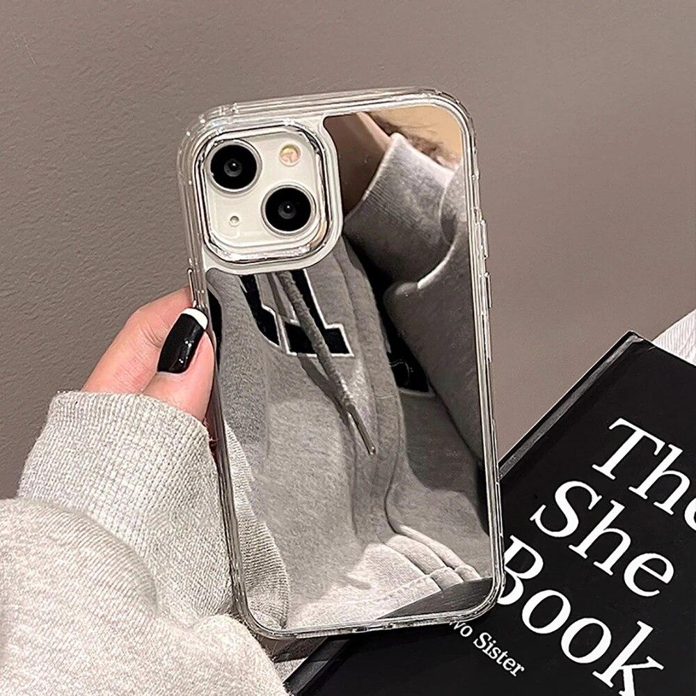 Luxury Plating Makeup Mirror Phone Case For iPhone 11 Case iPhone 13 14 12 15 Pro Max XS XR X Shockproof Bumper Silver Cover