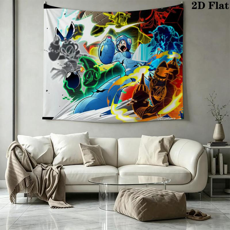 Mega Man Wall Tapestry Aesthetic Wall Hanging Printed Fabric Blanket Decorative Tapestries for Bedroom Living Room Home Decor
