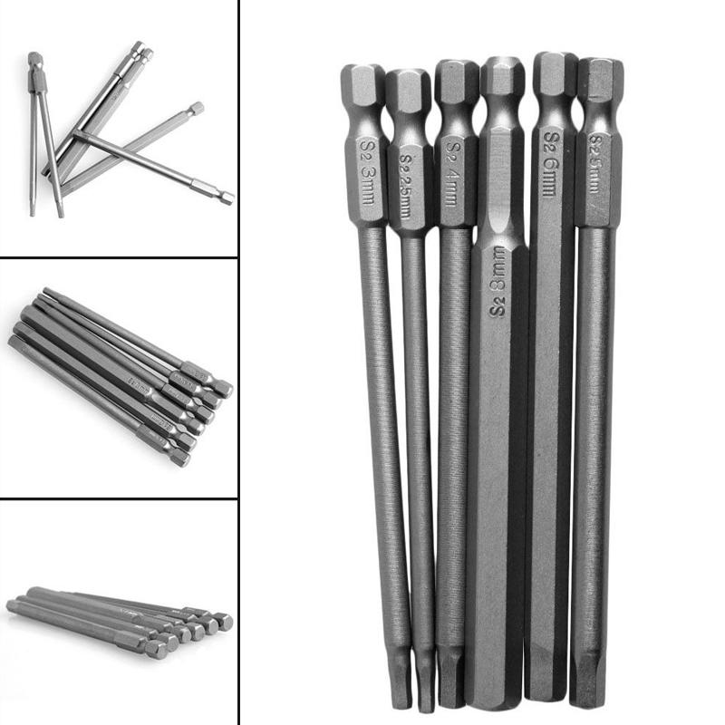 6pcs H2.5-H8 100mm Length Magnetic Torx Screwdriver Bits Set 1/4" Hex Shank New