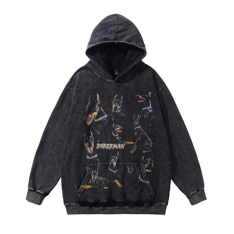 American Retro Hooded Sweater Men And Women Couple Butterfly Print Washed Old Hip Hop Jumper Hoodie