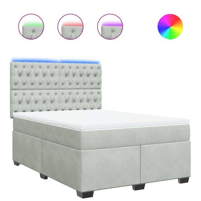 VidaXL Sommier à lattes de lit et matelas Gris clair 160x200cm Velours, lit, lit à plate-forme, lit à panneaux, meuble de 3293260