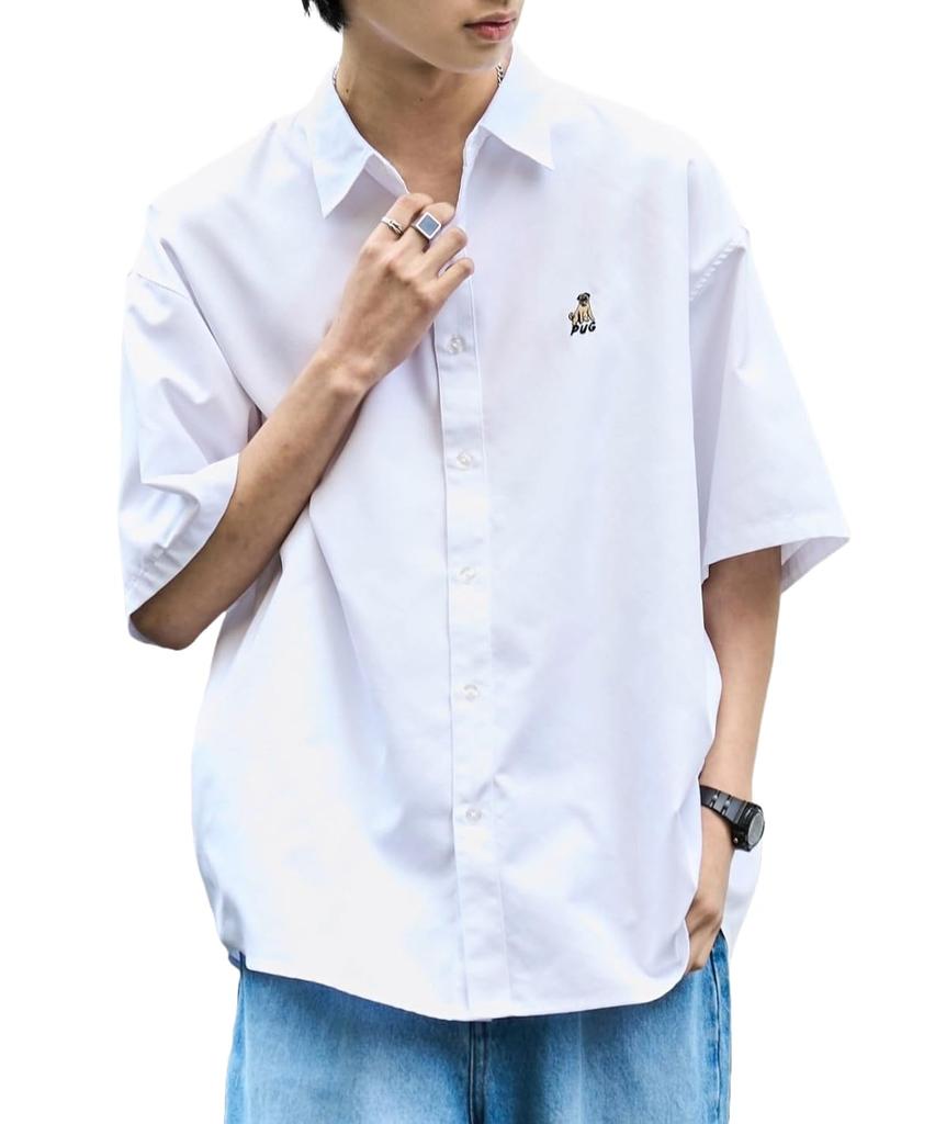 WEGO Short Sleeve Easy Short Sleeve Summer Oversized Loose Oversized Size White Men's Shirt, Care, One-Point Shirt, Top, Clothing, Shirt, Fit,