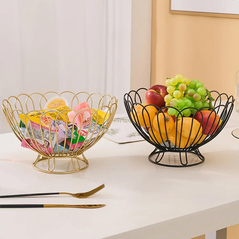 Simple Modern Iron Fruit Basket - Creative Home Fruit Container Bowl Snacks Bread Storage Drain Basket & Table Display Tray