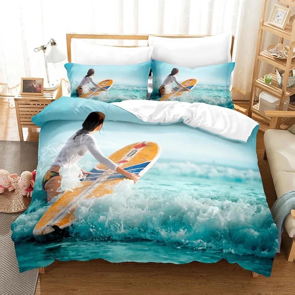 Comforter Sea Surfing Bedding Set Surf Modern Outdoor Extreme Sports Queen King Ocean Surfboard Polyester