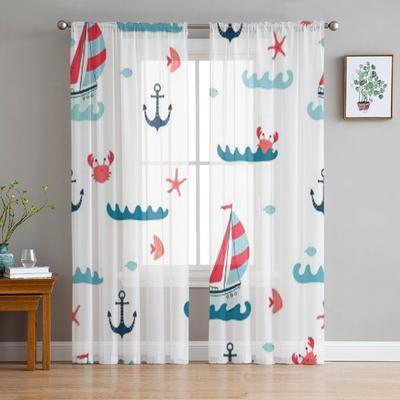 Kinder Segelboote Seestern Anker Gardine für Wohnzimmer Modern Voile Tüll Fenster Vorhänge für Schlafzimmer Küche Drapes