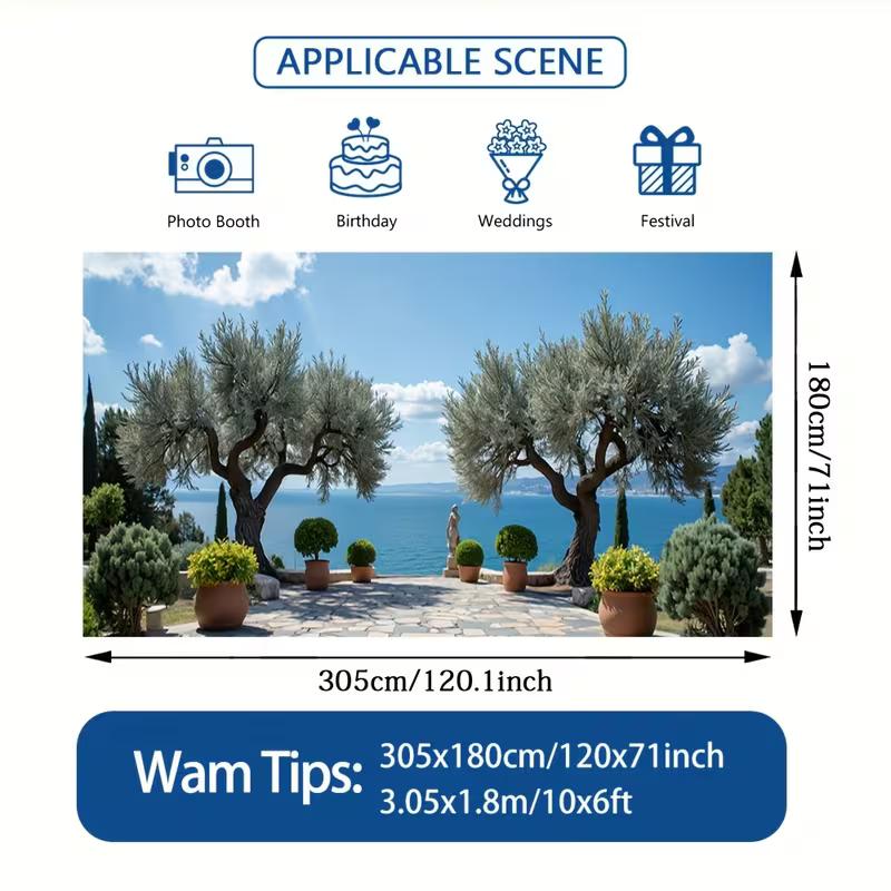 2D Mediterranean Coastal Garden Backdrop Photography Background Banner