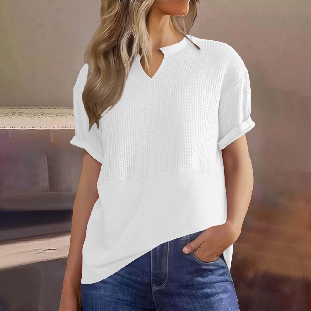 Womens  Knit Tops Casual V Neck Short Sleeve T Shirts Loose Blouses