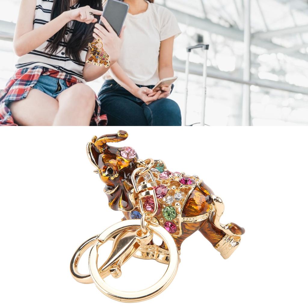Keychain Exquisite RhinestoneEncrusted Elephant Car Bag Pendant for Girl Birthday Gift(Dark Brown )
