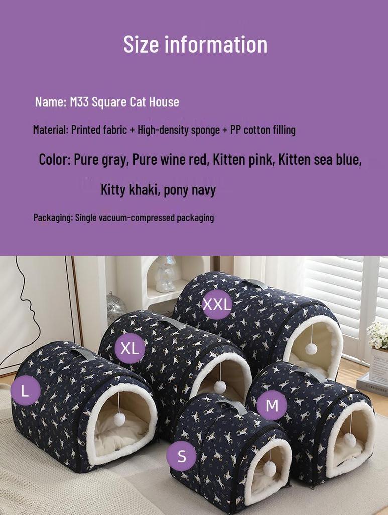Four Seasons Washable Pet Bed: Winter Warmth for Cats & Dogs, Indoor/Outdoor Use, Cozy Villa Design, Dog House & Mattress